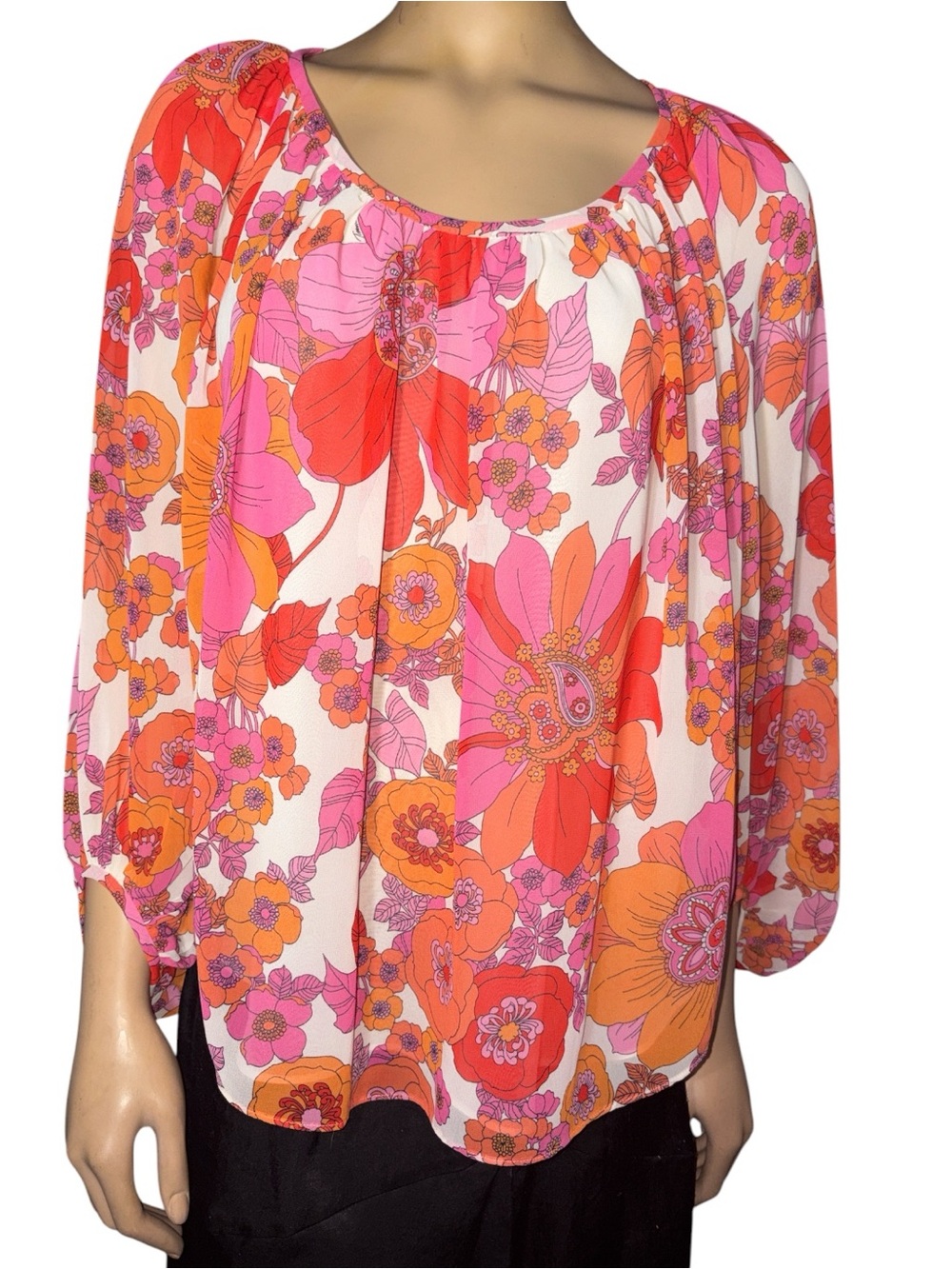 Trina Turk women’s tropicana Floral Scoop Neck relaxed fit Blouse size M/L